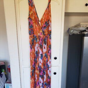 Fleur Orange Floral Plisse Jumpsuit